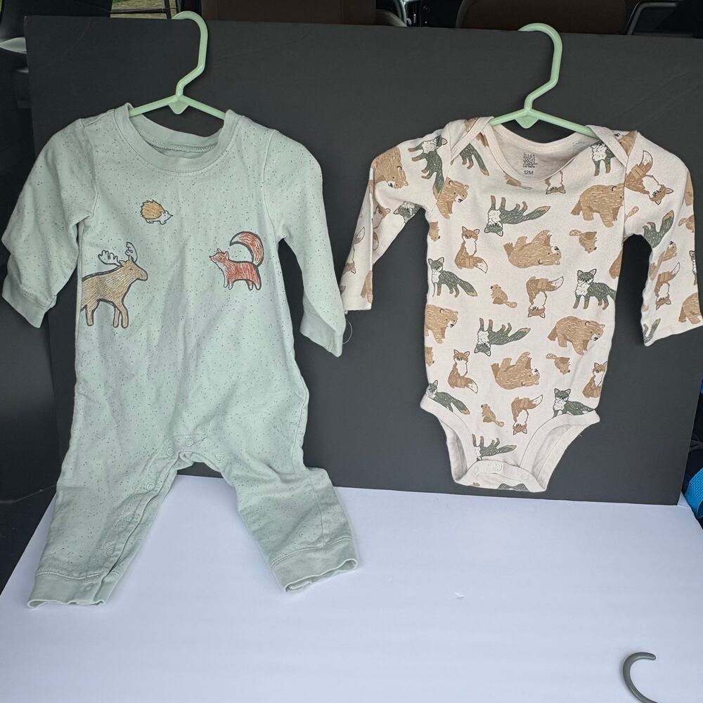 12 month Moose Themed Bundle Sweater top, pjs, one piece gender neutral - Picture 4 of 5